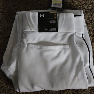 Under Armour Mens Medium Baseball Utility white pants with piping.